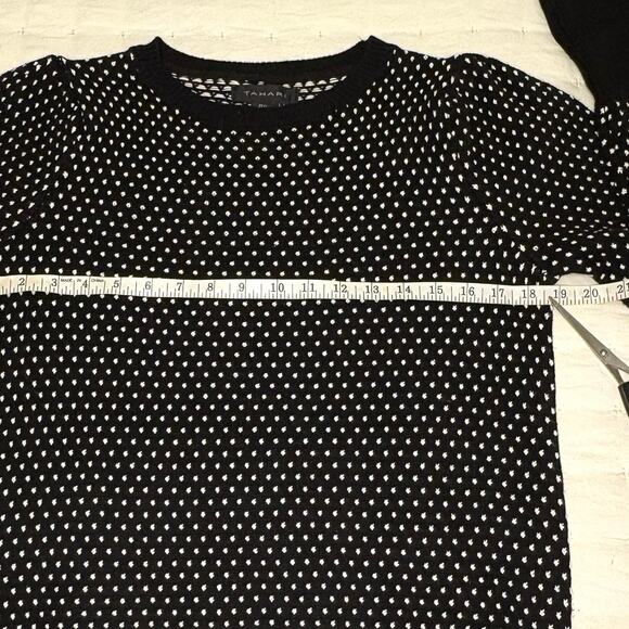 Tahari Puff Shoulder Crew Neck Sweater Women's M | Black White Dots - Picture 8 of 11